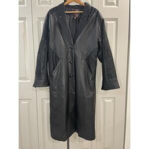 Vtg Global Identity G-III Womens Large Leather Jacket Snake Trench Coat Long 90s